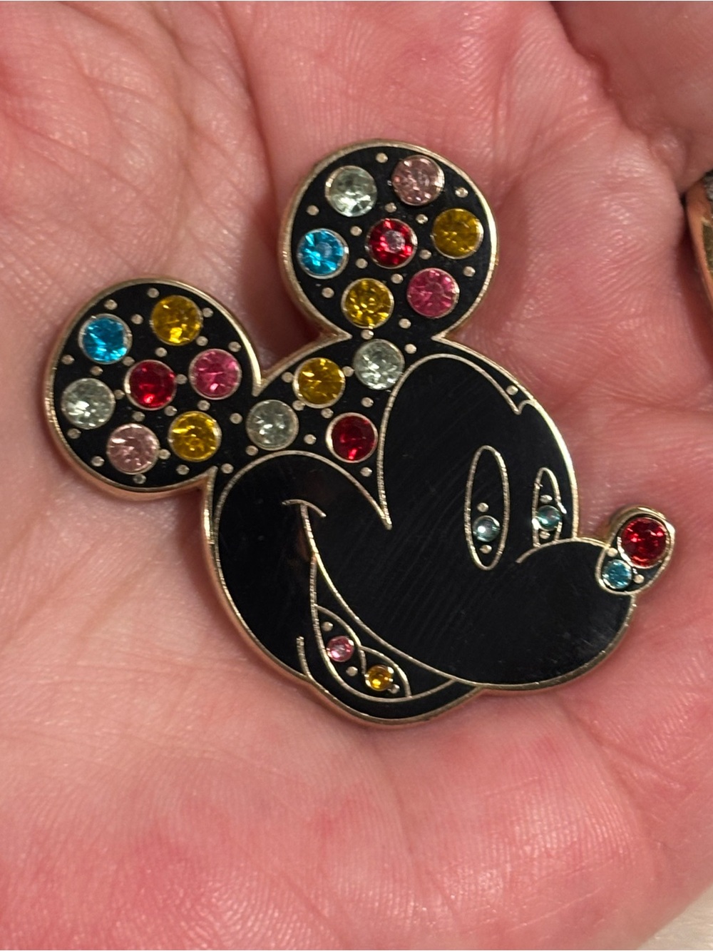 Disney Mickey Mouse Head 2008 Multi Colored Jeweled Rhinestone Black Pin